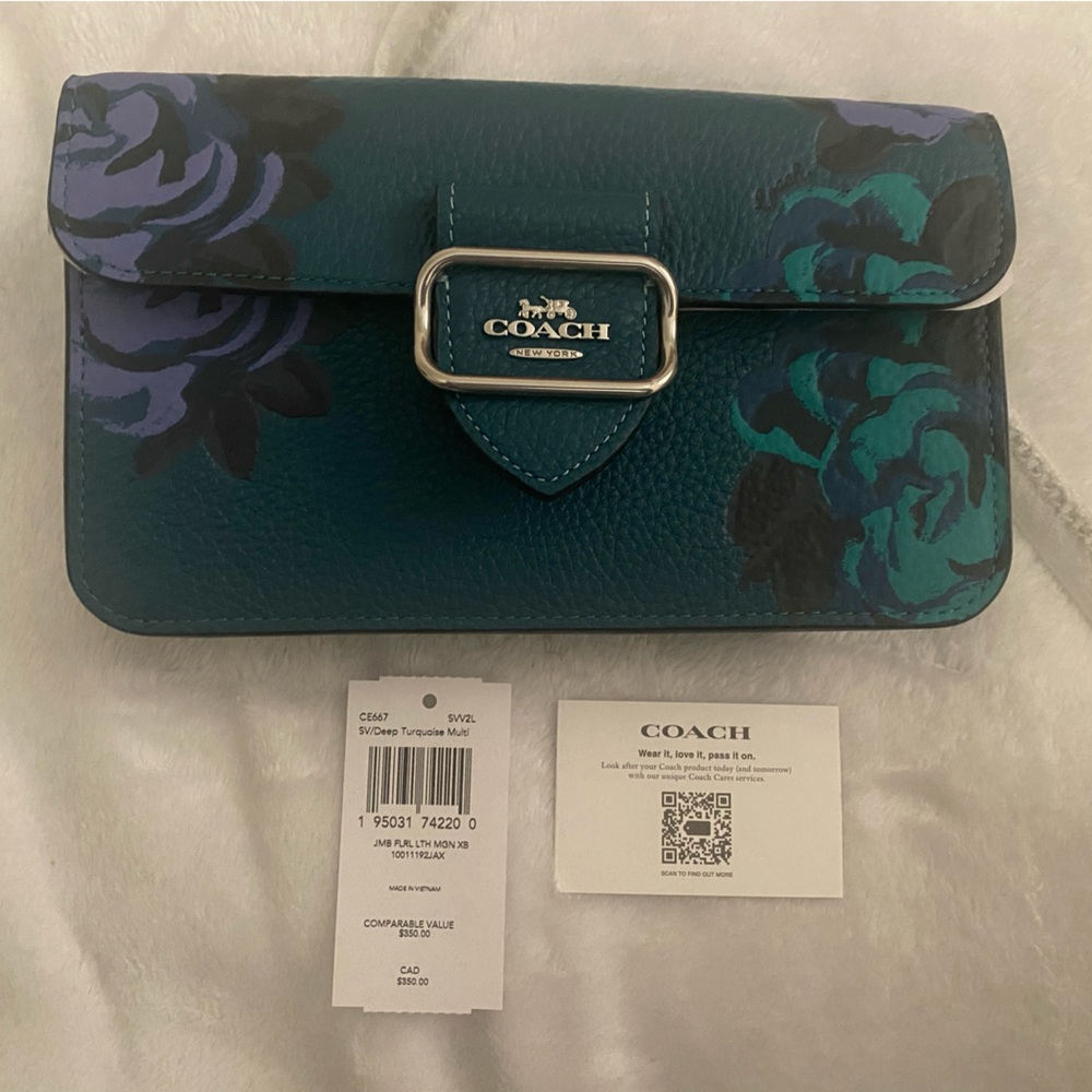 *SOLD* COACH Morgan Crossbody Turquoise with Jumbo Floral Print - Picture 10 of 14